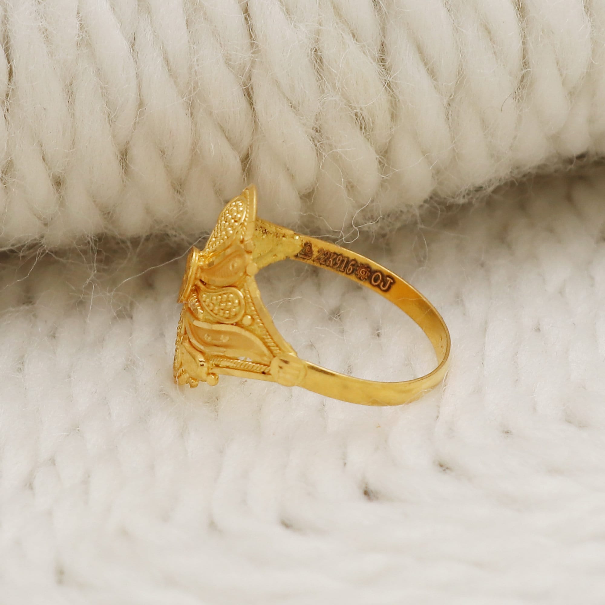 IndianJewelry ＊RINGのみ Flower 22k Solid Yellow Gold Handmade Indian Ring Jewelry, Gift