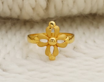 Minimalist 22kt Yellow Gold Flower Ring, Elegant Four-Petal Cut-out Design Daily Wear Gold Band, OOS1546