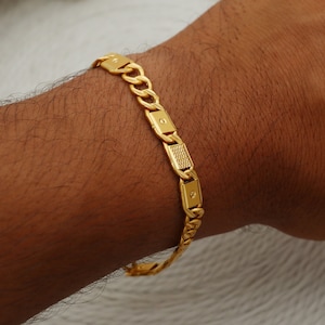 22k yellow gold chain bracelet handmade jewelry, 916 Indian gold 22kt jewelry H3362H
