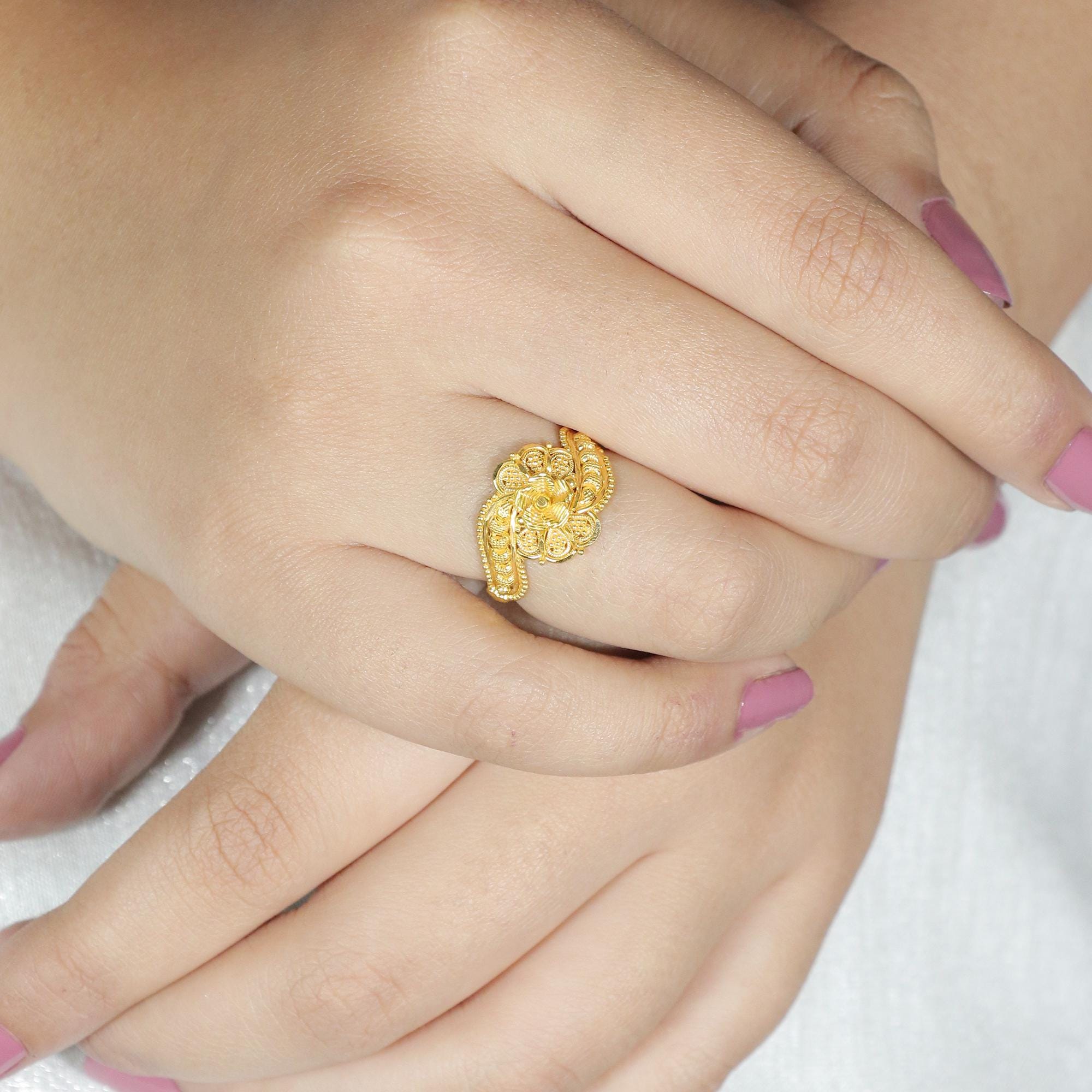 22k Yellow Gold Elaborate Floral Finger Ring, Featuring a Design
