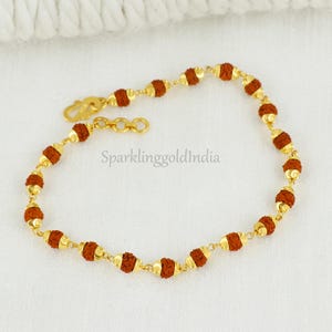22k yellow gold Rudraksh chain bracelet handmade jewelry for men Pretty gift for men, Indian gold 22kt jewelry OS3817