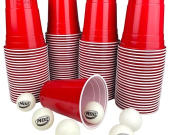 Beer pong cup set in different colors | 100 party drinking cups incl. 6 balls | Beer Pong Starter Set | 16oz (475ml) | US drinking game