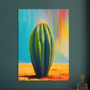 Javier The Desert Cactus - Leuchtend buntes mexikanisches Abstraktes Pop Wand Kunst Poster von Alex Iverston.
