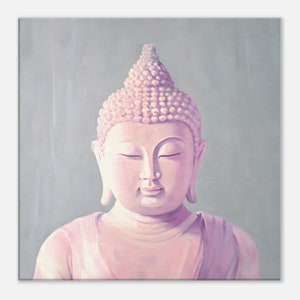 Contentment - original art by Alex Iverston, abstract pink, grey, pastel Buddha, unique, colourful digital pop art canvas - Medium