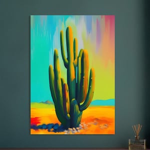 Rocco Der Wüstenkaktus - Leuchtend buntes mexikanisches Pop-Wand-Kunst-Plakat von Alex Iverston.