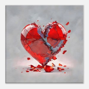 Broken-Hearted - Original Kunst von Alex Iverston, abstrakt, rot, grau, Herz, einzigartig, farbenfroh, digital pop art Leinwand - klein
