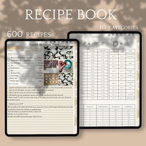 Digital Recipe Book for GoodNotes, Digital iPad Recipe Journal, Digital Cookbook pdf, Digital Meal Planner, Recipe Book Template, Notability