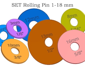 Set Rolling Pin Ring Guides for Adjustable Rolling Pins - Various Height Ring Guide  - 1mm - 18mm - Set STL File for 3D Printing