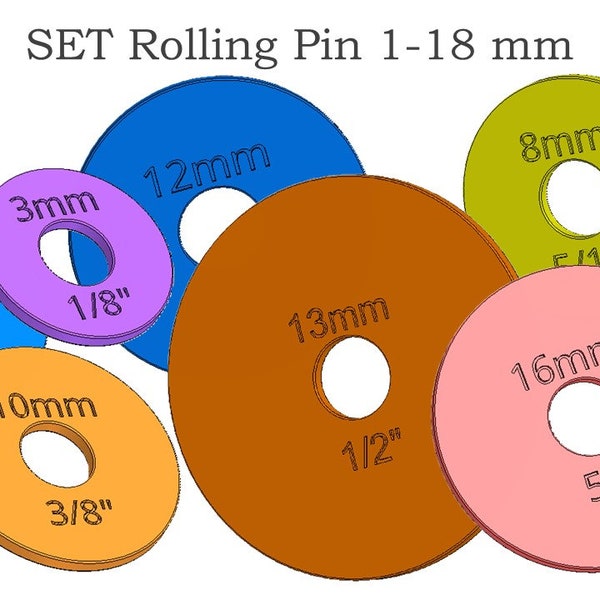 Set Rolling Pin Ring Guides for Adjustable Rolling Pins - Various Height Ring Guide  - 1mm - 18mm - Set STL File for 3D Printing