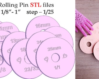 Set Rolling Pin Ring Guides for Adjustable Rolling Pins - Various Height Ring Guide  - 3mm - 25mm - Set STL File for 3D Printing
