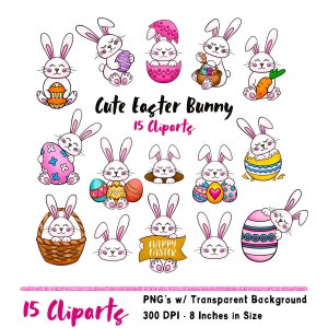 Cute Easter Bunny Clipart Stickers Easter Icon Planner Supplies Commercial Use Bunny Icon Printable Sticker Easter Egg Clipart