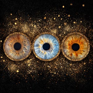 Marco para fotografía macro de ojos: superposición de iris con brillo dorado, inserción PNG de triple círculo ocular