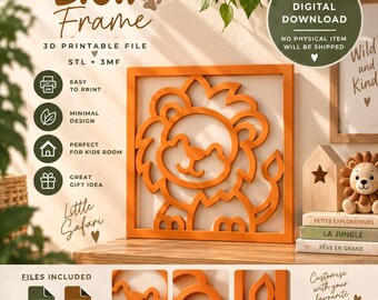 Leeuw STL 3MF – Decoratie murale animaux – Fichier impressie 3D – Silhouet leeuw – Déco chambre enfant – Savane