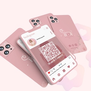Plantilla de tarjeta de presentación de Instagram, tarjeta de presentación qr, tarjeta de presentación de influencer, plantilla de instagram de Canva, código qr de plantilla de tarjeta de presentación