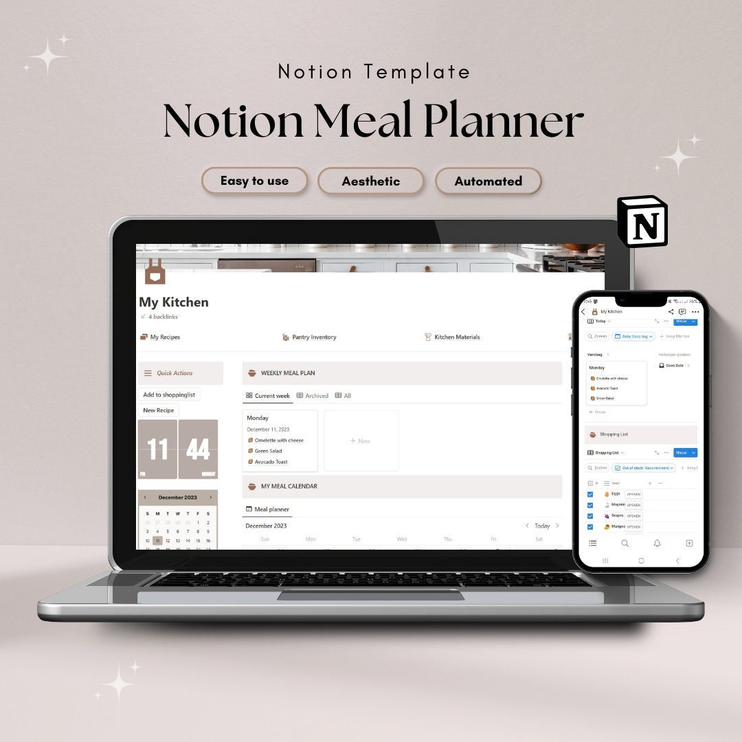 Meal Planner Notion Template, Weekly Meal Planner, Recipe Book, Grocery ...