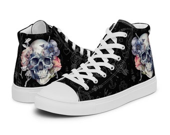 Fierce Blooms: Floral Skull | Women’s High Top Canvas Shoes