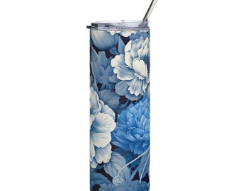 Azure Floral Bliss | Stainless Steel Tumbler