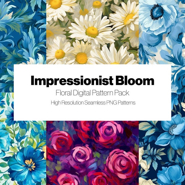 Impressionist Bloom - Digitales Blumenmuster Paket - hochauflösende PNG-Muster