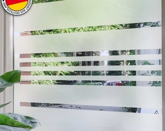 Sichtschutzfolie Dekor Muster B002 Streifen horizontal, selbstklebende Fensterfolie mit Streifenmotiv, blickdichte gestreifte Milchglasfolie