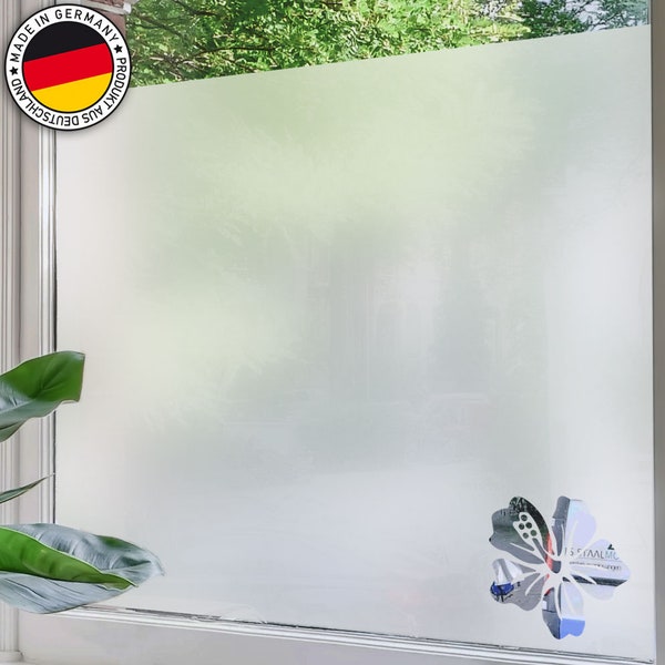 Milchglasfolie S015 Hibiskus, Fensterfolie selbstklebend Pflanzenmotiv, schlichte Sichtschutzfolie, Sandstrahloptik Sichtschutz Badezimmer