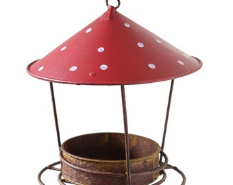 Bird feeder suet ball holder metal shade Ø 16 cm H 40 cm red dots bird feeding station