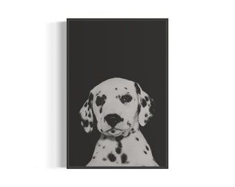 Impresión artística de retrato de cachorro dálmata / Arte mural imprimible en blanco y negro / Descarga digital