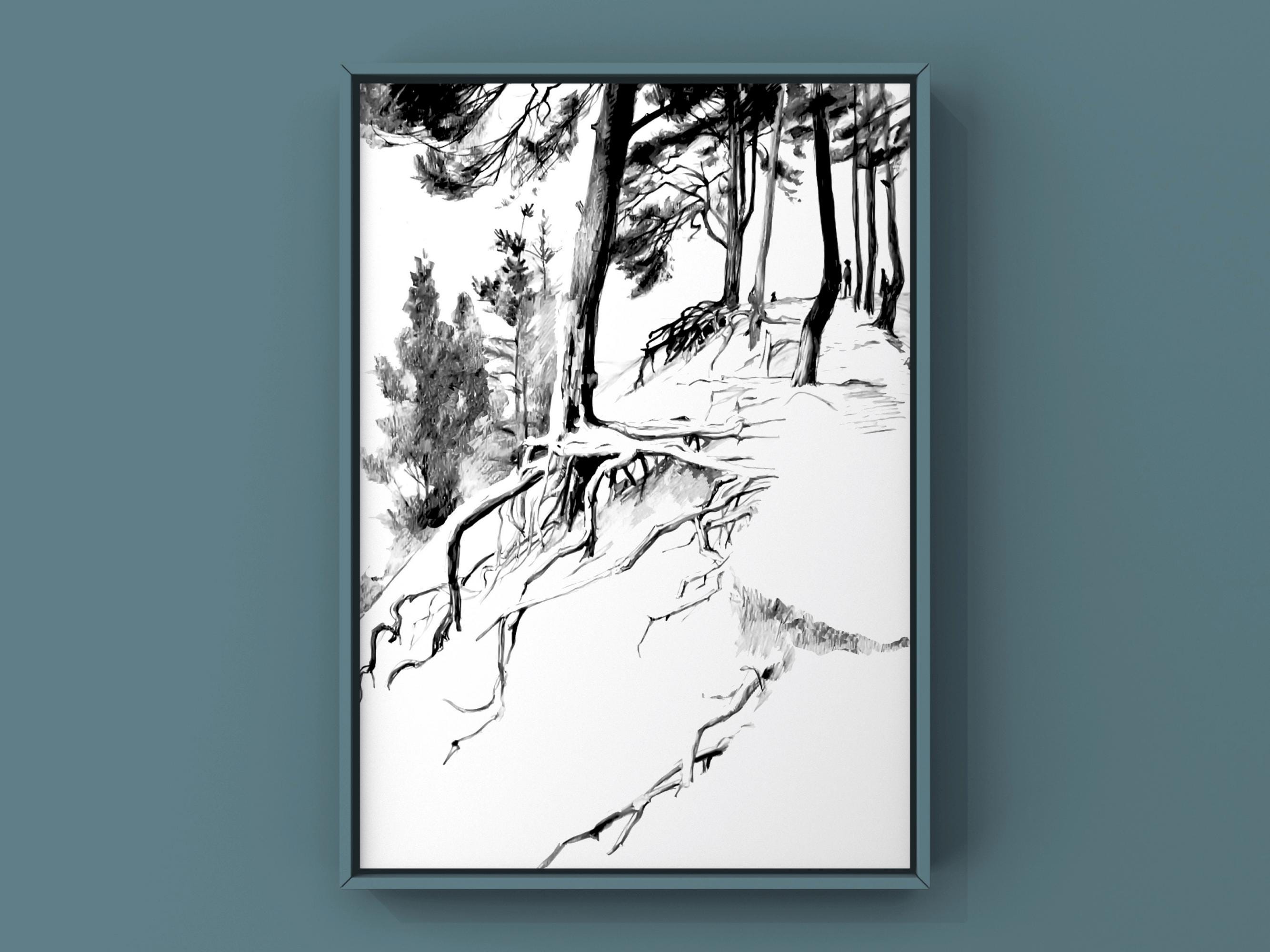 Ink Drawn Roots Coastal Pine Roots Ink Drawing Art Print | Printable Wall Art | Digital ...