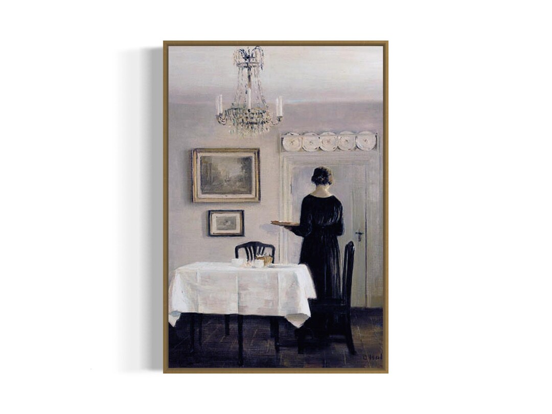 Elegant Vintage Dining Room Portrait Minimalist Printable Wall Art