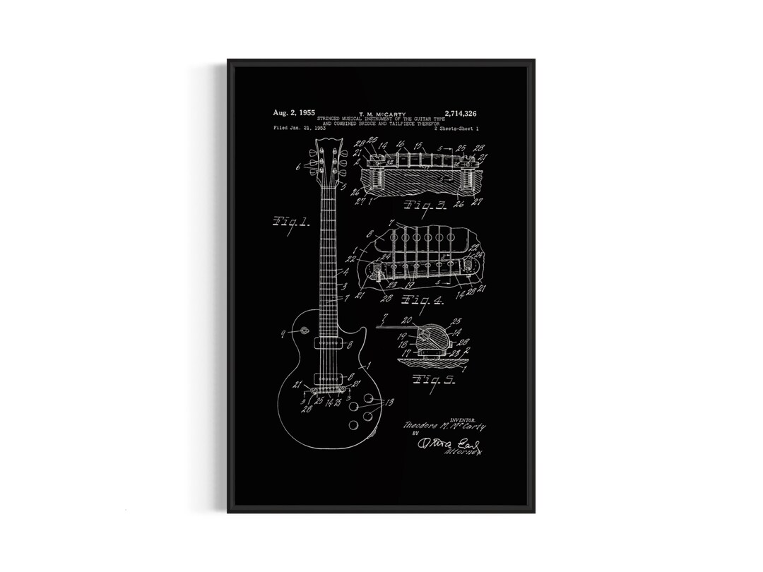 Gibson Les Paul Guitar Patent Art Print - 1955 Vintage Design (digital ...