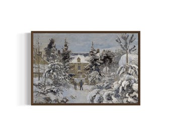 Vintage Snowy Winter Village Art Print | Printable Wall Art | Digital Download