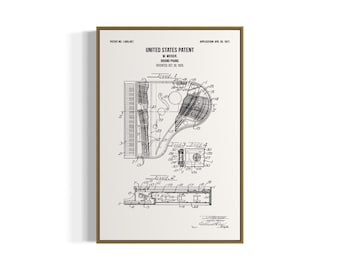 Grand Piano Patent Print: 1928 Technical Drawing (Digital Download)