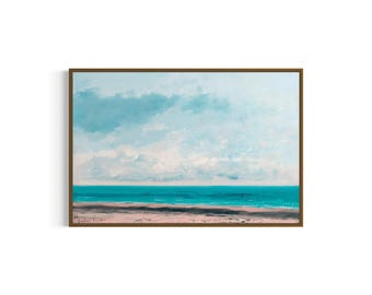 Impresión artística de pintura al óleo vintage junto al mar / Arte mural imprimible / Descarga digital
