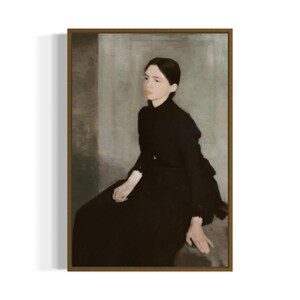 Woman in Black Dress Vintage Portrait Painting | Digital Download