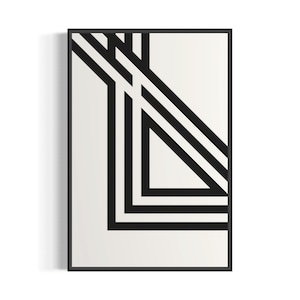 Konsttryck med korsande trianglar | Abstrakt geometrisk utskrivbar väggkonst | Digital nedladdning | Svartvitt