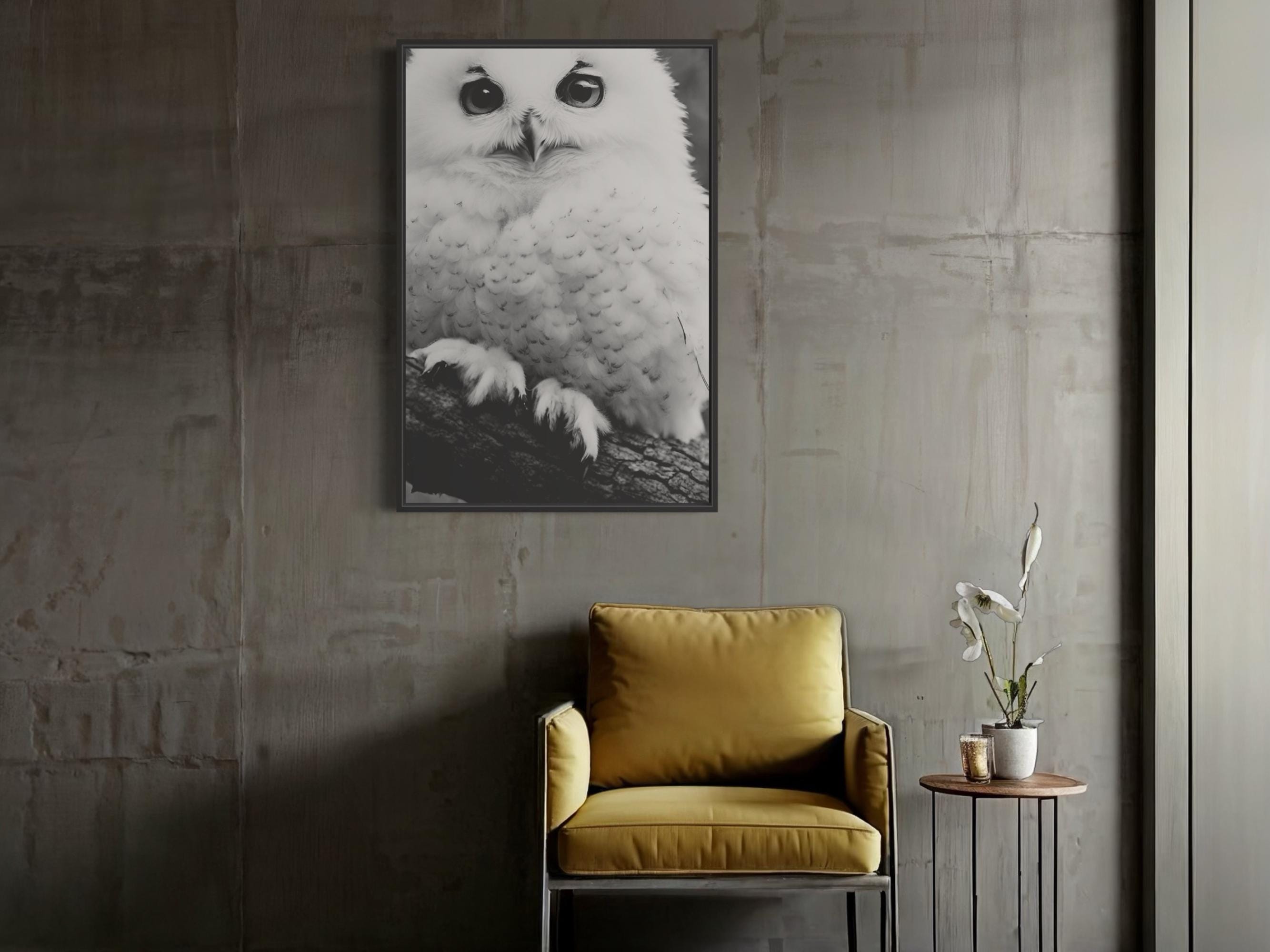 Snowy Owl Portrait Art Print | Printable Black and White Wall Art ...