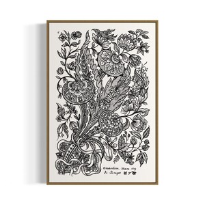 Rustic Floral Harmony - Vintage Botanical Engraving Art Print | Printable Wall Art | Digital Download