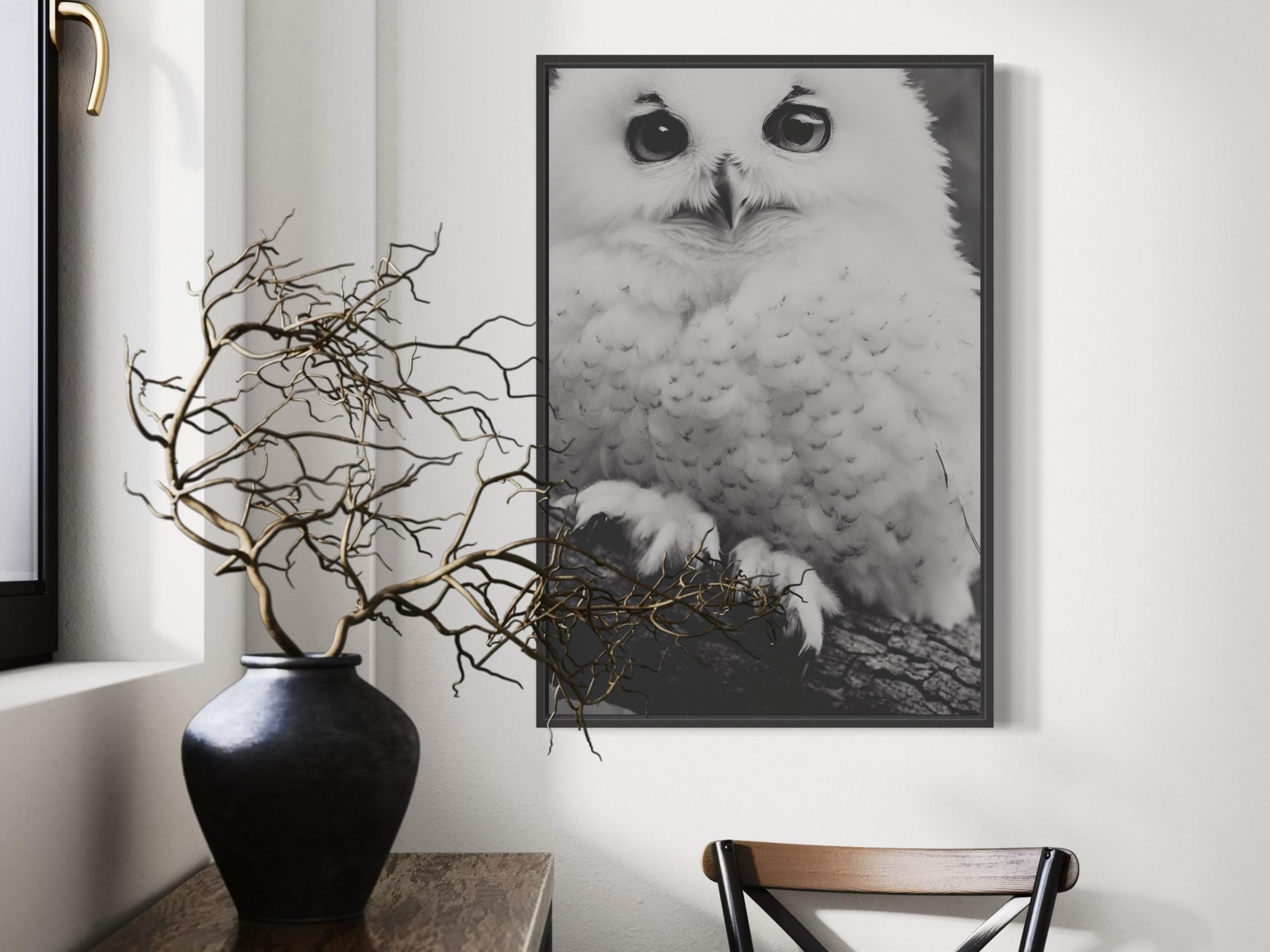 Snowy Owl Portrait Art Print | Printable Black and White Wall Art ...