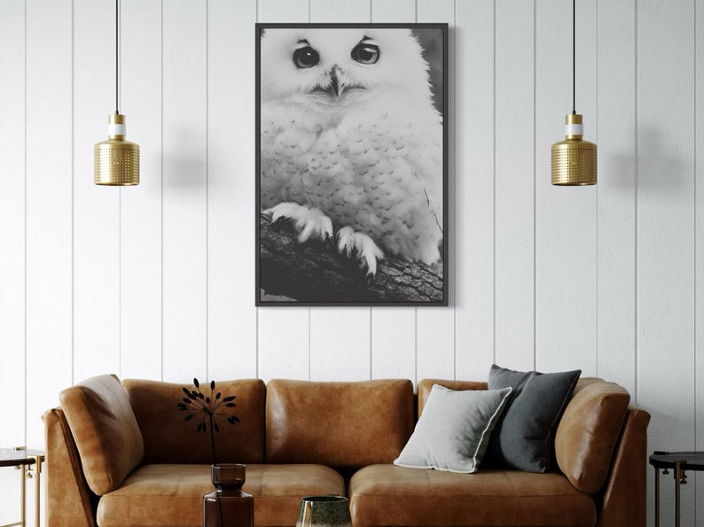 Snowy Owl Portrait Art Print | Printable Black and White Wall Art ...
