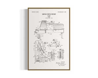 Vintage Grand Piano Blueprint Art Print: Music Room Decor (Digital Download)