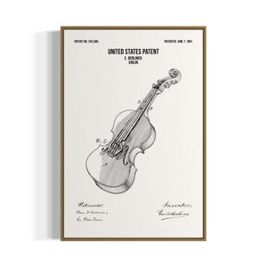 Antique Violin Patent Print | String Instrument Wall Art | Black and White Art Print | Printable Wall Art | Digital Download