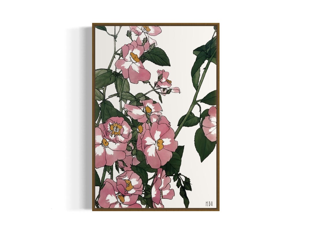 Pink Wild Roses Botanical Study Art Print | Printable Wall Art ...