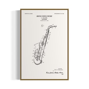 Klassischer Saxophon-Patentdruck | Technische Zeichnung - Jazz Musik Kunstdruck | Schwarz weiß druckbare Kunst | Digitaler Download