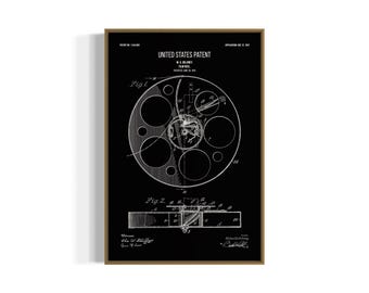 Bobine de film vintage impression d'art brevet | Art mural imprimable | Téléchargement numérique noir et blanc