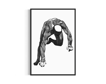 Vintage Muscle Anatomy Art Print: Black and White Sketch (Digital Download)