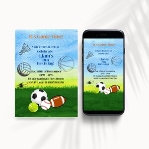 Sports theme Child Birthday Invitation Template, Ball Kids Birthday Party Invite, Child birthday party, Editable Invitation, boy party games
