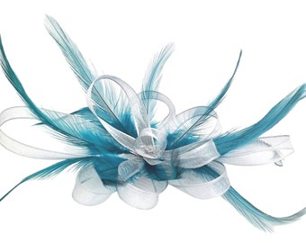 Silver and Teal Handmade Fascinator on Clip