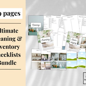 May include: A set of 49 printable checklists for cleaning, inventory, and room staging. The checklists are organized into folders labeled "Cleaning", "Inventory", and "Room Staging". The checklists are designed to help you organize and manage your home or business.