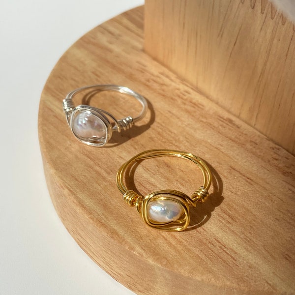 Süßwasser Perlendrahtwickelringe | versilberte Ringe | vergoldet Ring | Statement Ring | handgefertigten Schmuck | Geschenk für Ihn echte Perle