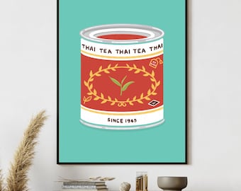 Thai Tea Art Print, Thailand Souvenir Poster, Asian Food Illustration, Kitchen Wall Decor, Bangkok Street Food, Foodie Gift,Digital Download