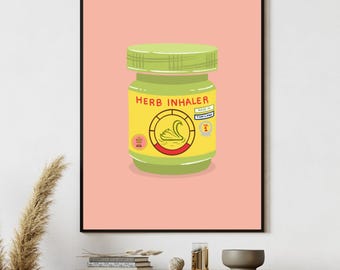 Thai Herb Inhaler Art Print, Yadom Thailand Poster, Funny Asian Gift, Bangkok Souvenir,Green Wall Decor,Travel Illustration,Digital Download